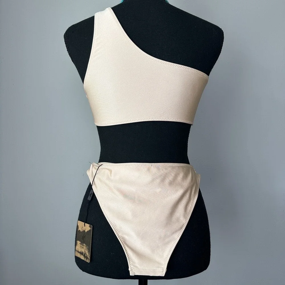 OneTeaspoon Bikini Swimsuit Womens 10 Nude One Shoulder High Waist Two Piece New